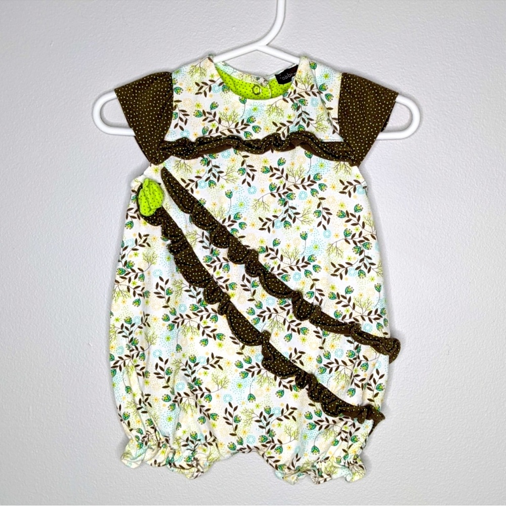 Rabbit Moon green floral onesie